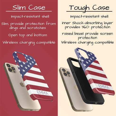 Diagonal American Flag Custom Name iPhone Case